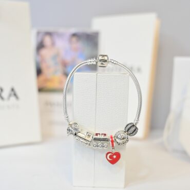 silver coffee and train pandora bracelet for girls