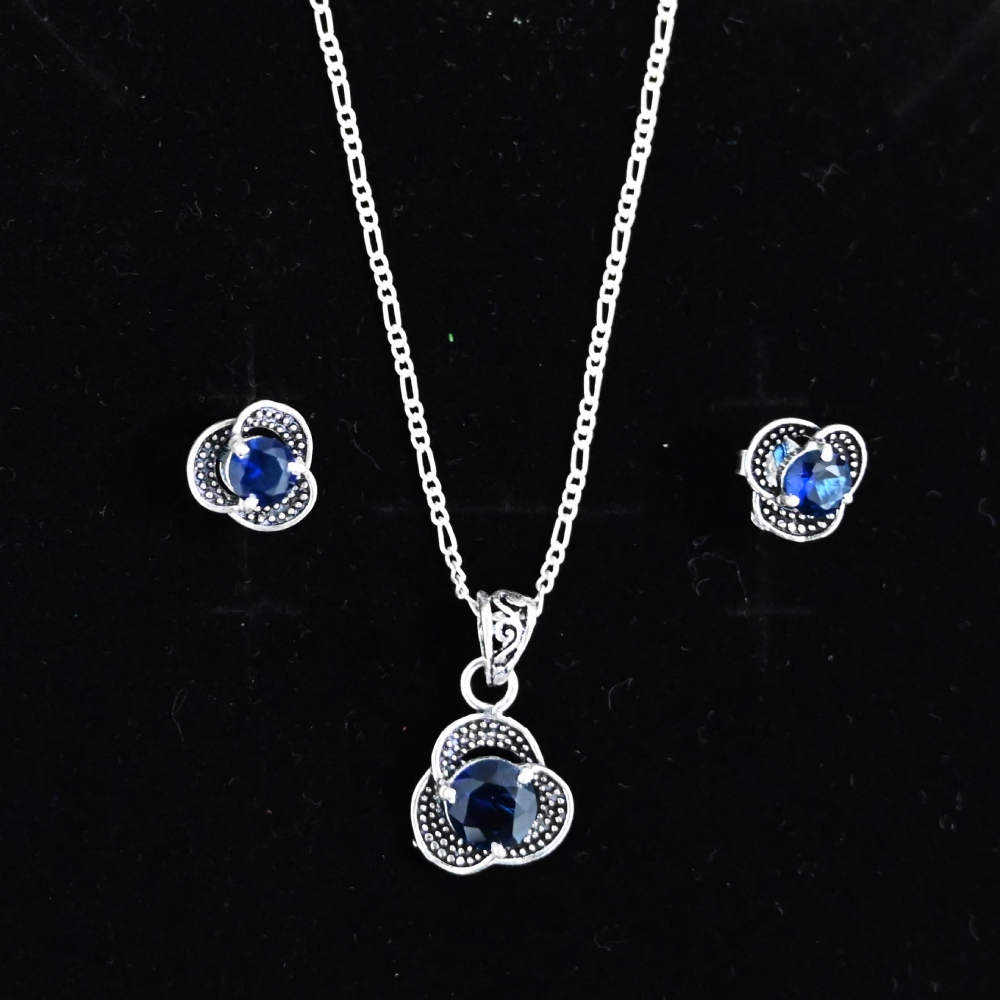 DREAMJWELL - Beautiful Cz Silver Tone Royal Blue Designer Necklace Set –  dreamjwell