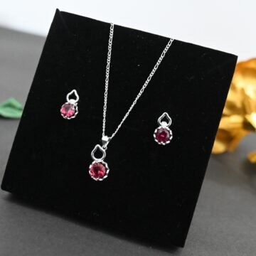 Silver Necklace For Womens | Red Stone 925 Silver Pendant Earrings
