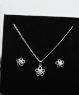 Flower Silver Necklace Set For Womens | 925 Silver Pendant Chain