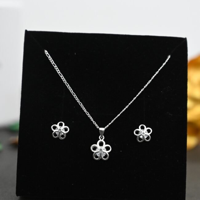 Flower Silver Necklace Set For Womens | 925 Silver Pendant Chain