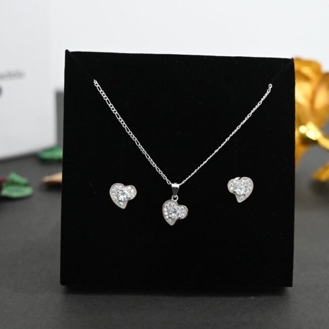 Heart Shape Silver Necklace For Womens | 925 Silver Pendant Chain Set