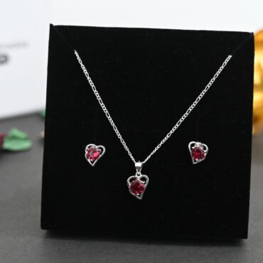 Heart Silver Necklace For Womens | 925 Silver Red Stone Pendant Chain Set