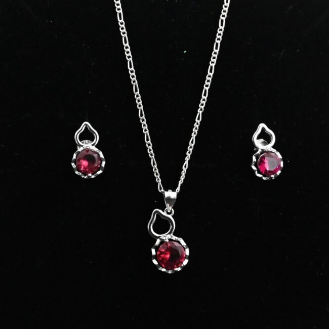 Silver Necklace For Womens | Red Stone 925 Silver Pendant Earrings