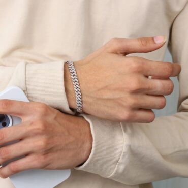Silver Bracelet For Mens | Curb Link Men's Diamond Silver Bracelet