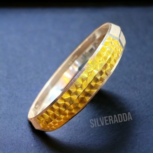 Punjabi Pure Silver Kada For Men | Golden Polished Silver Kada | Silveradda