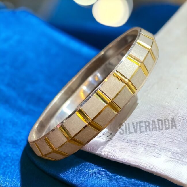 Punjabi Pure Silver Kada For Men | Golden Polished Silver Kada | Silveradda