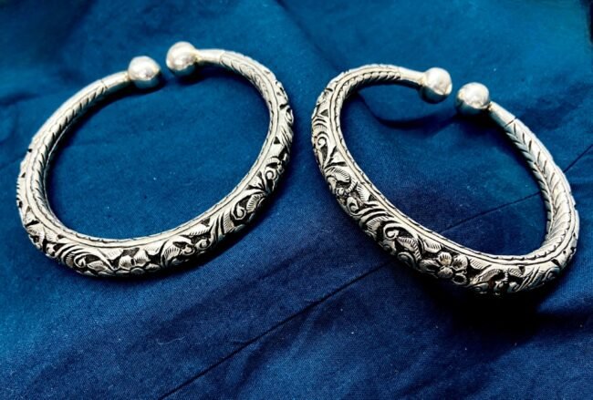 Rajasthani Silver Leg Kada | 925 Silver Ankle Bangle | Silver Chitai Ankle Leg Kada