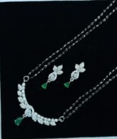 Green Stone Silver Magalsutra For Women | 925 Silver Mangalsutra Earring Set | Silveradda