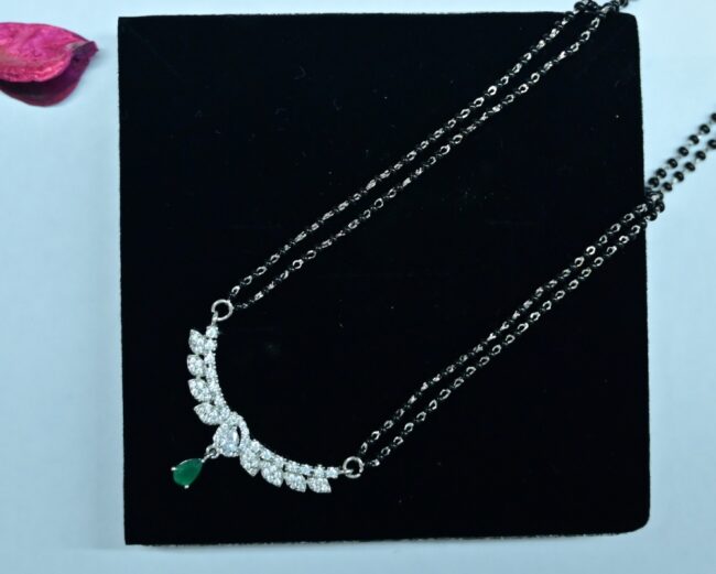 Green Stone Silver Magalsutra For Women | 925 Silver Mangalsutra Earring Set | Silveradda