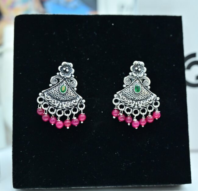 Pink Stone Silver Earrings for Women | 925 Silver Earrings | Silveradda