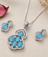 Blue Crystal Silver Necklace Set | Pure Silver Chain Pendant Set By Silveradda