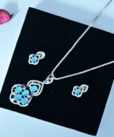 Blue Crystal Silver Necklace Set | Pure Silver Chain Pendant Set By Silveradda