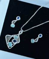 Blue Stone Silver Necklace Set | Pure Silver Chain Pendant Set By Silveradda