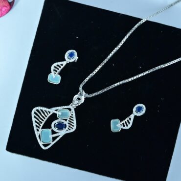 Blue Stone Silver Necklace Set | Pure Silver Chain Pendant Set By Silveradda