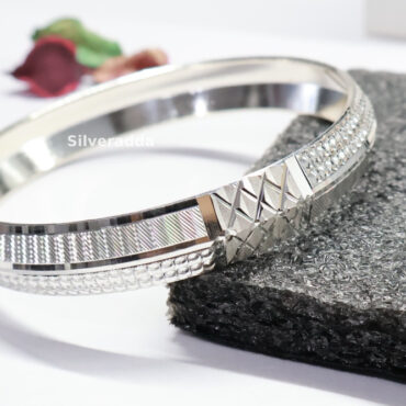 Diamond Cut Design Heavy 925 Silver Kada For Men