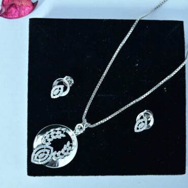 Diamond Silver Necklace Set | Pure Silver Chain Pendant Set By Silveradda