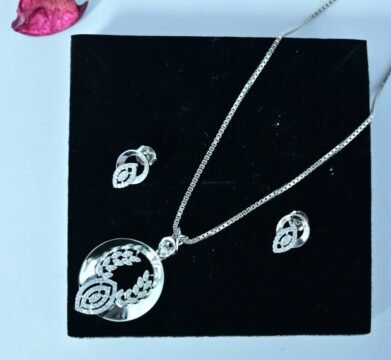 Diamond Silver Necklace Set | Pure Silver Chain Pendant Set By Silveradda