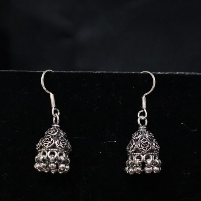 Flower Design Hanging Silver Earrings | 925 Silver Jhumki Earrings By Silveradda