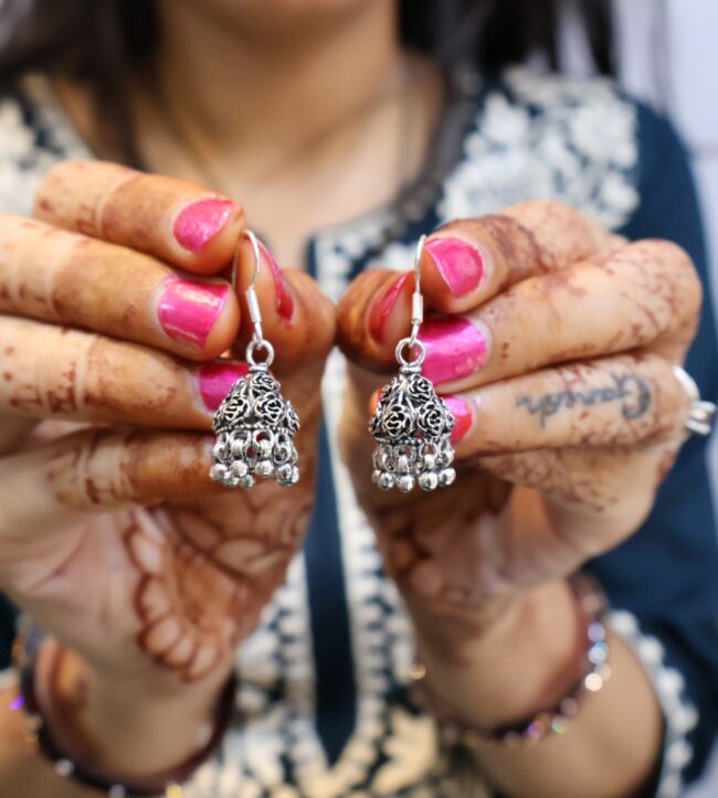 Flower Design Hanging Silver Earrings | 925 Silver Jhumki Earrings By Silveradda