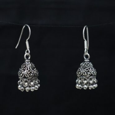 Flower Design Hanging Silver Earrings | 925 Silver Jhumki Earrings By Silveradda