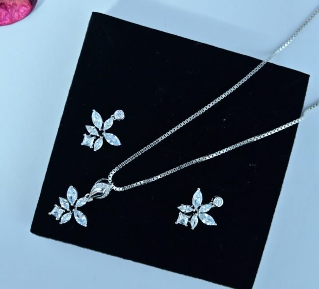 Flower Design Silver Necklace Set | Pure Silver Chain Pendant Set By Silveradda