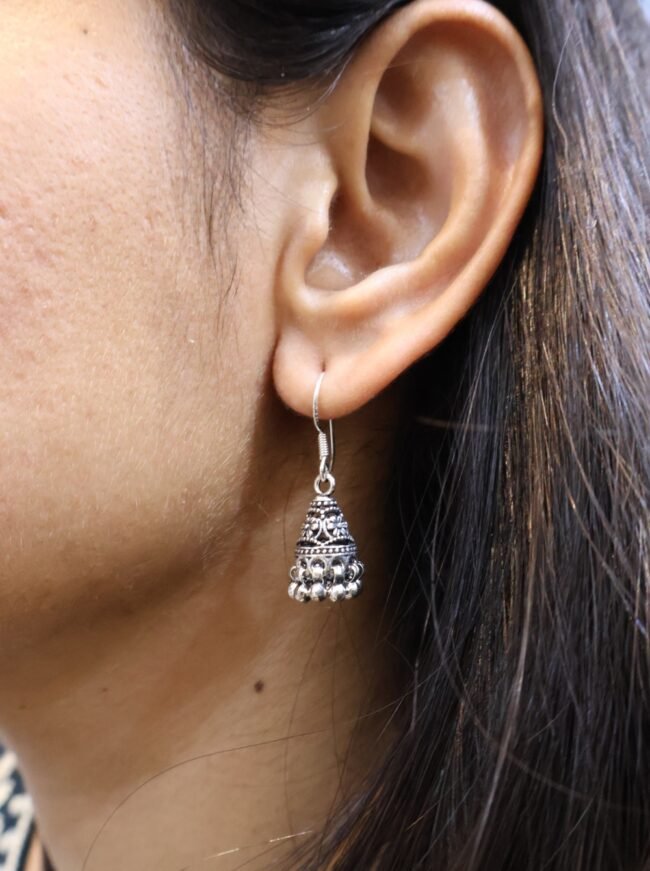 Flower Hanging Silver Earrings | 925 Silver Jhumki Earrings By Silveradda