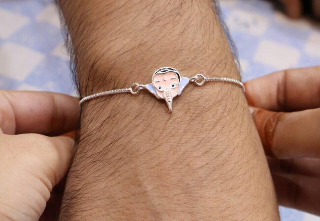 Ganesh Silver Bracelet Rakhi | 925 Silver Bracelet | Silveradda