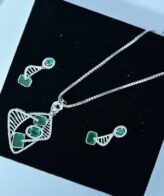 Green Crystal Silver Necklace Set | Pure Silver Chain Pendant Set By Silveradda