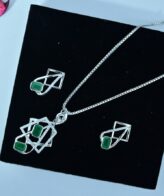 Green Stone Silver Necklace Set | Pure Silver Chain Pendant Set By Silveradda