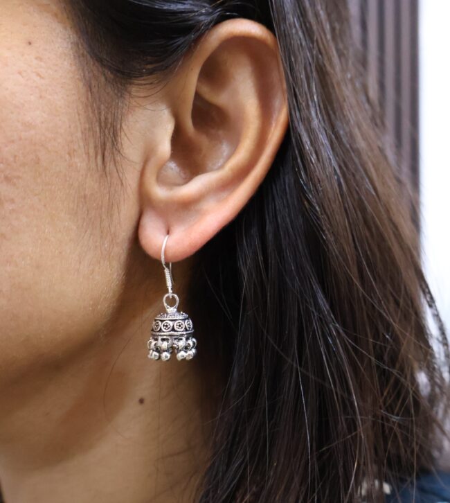 Hanging Design Silver Earrings | 925 Silver Jhumki Earrings By Silveradda