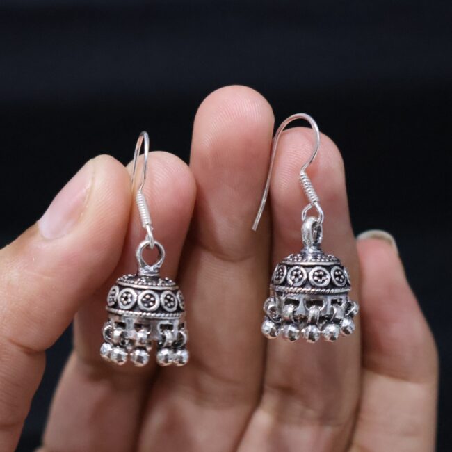 Hanging Design Silver Earrings | 925 Silver Jhumki Earrings By Silveradda