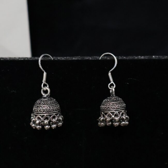 Hanging Silver Earrings | 925 Silver Round Jhumki Earrings By Silveradda