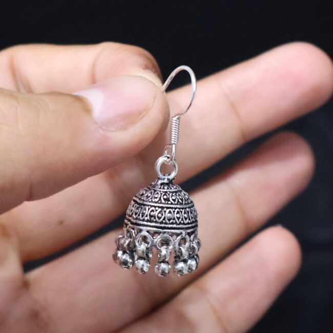 Hanging Silver Earrings | 925 Silver Round Jhumki Earrings By Silveradda