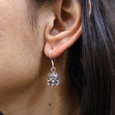 Hanging Silver Jhumki Earrings | 925 Silver Round Jhumki Earrings By Silveradda
