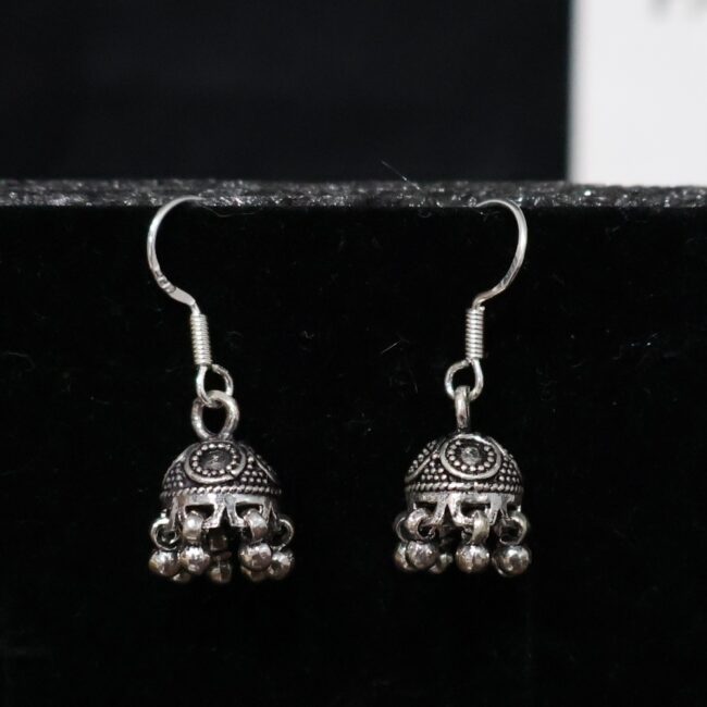 Hanging Silver Jhumki Earrings | 925 Silver Round Jhumki Earrings By Silveradda