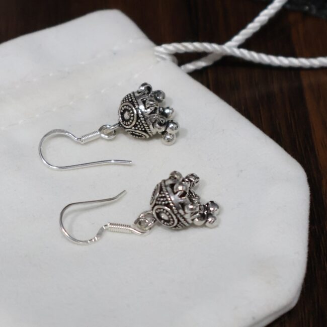 Hanging Silver Jhumki Earrings | 925 Silver Round Jhumki Earrings By Silveradda