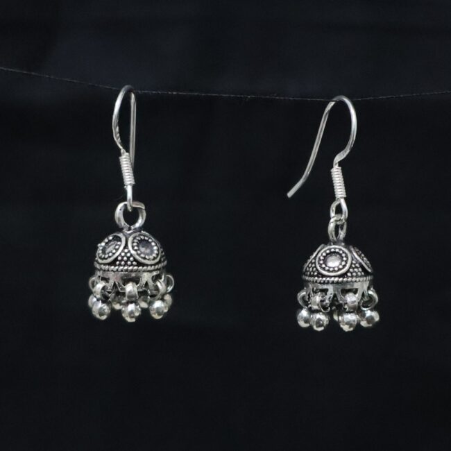 Hanging Silver Jhumki Earrings | 925 Silver Round Jhumki Earrings By Silveradda