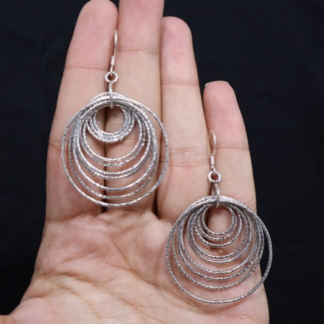 Large Hanging Silver Earrings | 925 Silver Ring Earrings By Silveradda