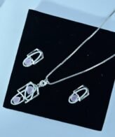 Light Pink Crystal Silver Necklace Set | Pure Silver Chain Pendant Set By Silveradda