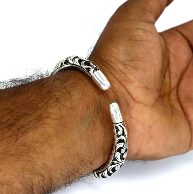 Mahakal Silver Kada For Men | 925 Silver Cuff Kada For Men | Silveradda