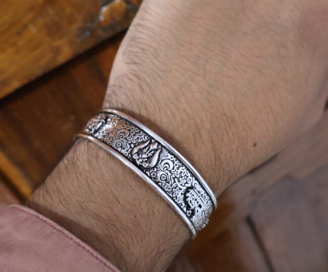 Mahakal Trishul Silver Kada For Men | Pure Silver Cuff Kada For Men By Silveradda