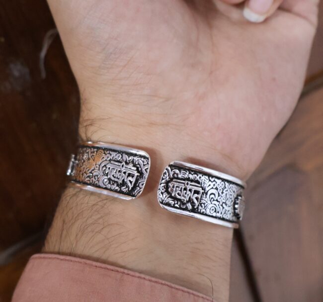 Mahakal Trishul Silver Kada For Men | Pure Silver Cuff Kada For Men By Silveradda