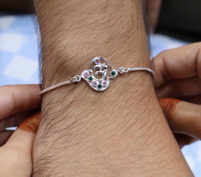 OM Design Silver Bracelet Rakhi | 925 Silver Bracelet By Silveradda