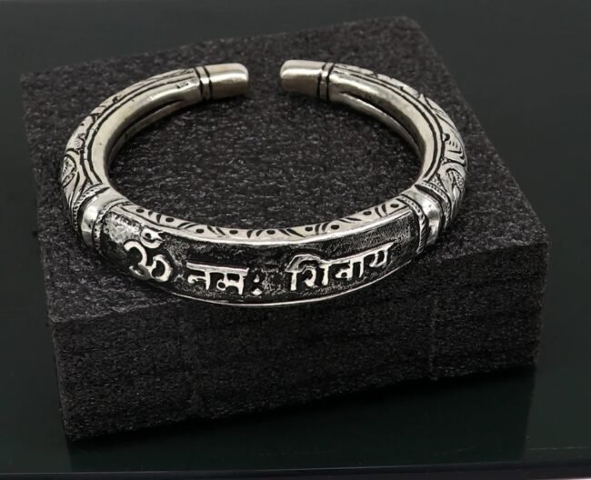 Om Namah Shivay Silver Kada For Men | 925 Silver Cuff Kada For Men | Silveradda