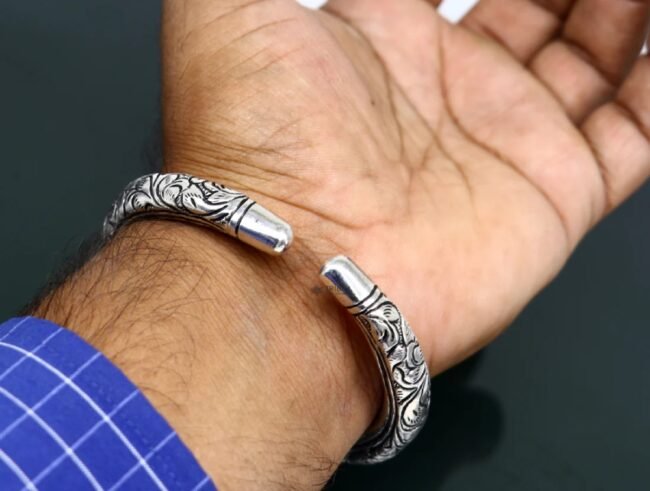 Om Namah Shivay Silver Kada For Men | 925 Silver Cuff Kada For Men | Silveradda