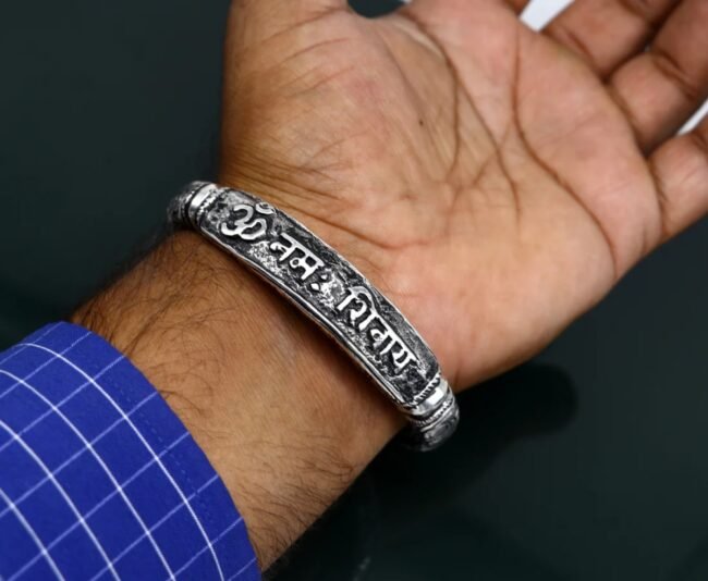 Om Namah Shivay Silver Kada For Men | 925 Silver Cuff Kada For Men | Silveradda