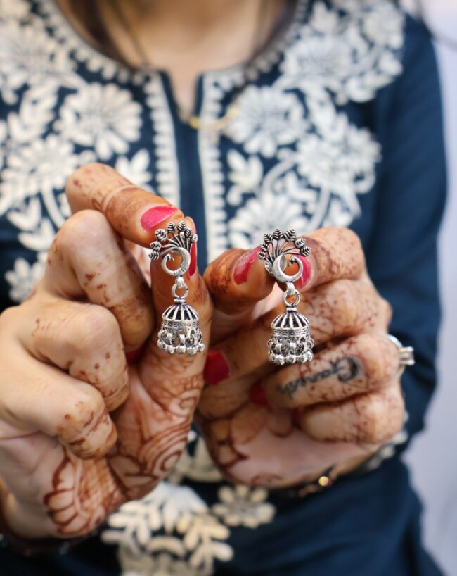 Peacock Design Silver Earrings | 925 Silver Jhumki Earrings By Silveradda