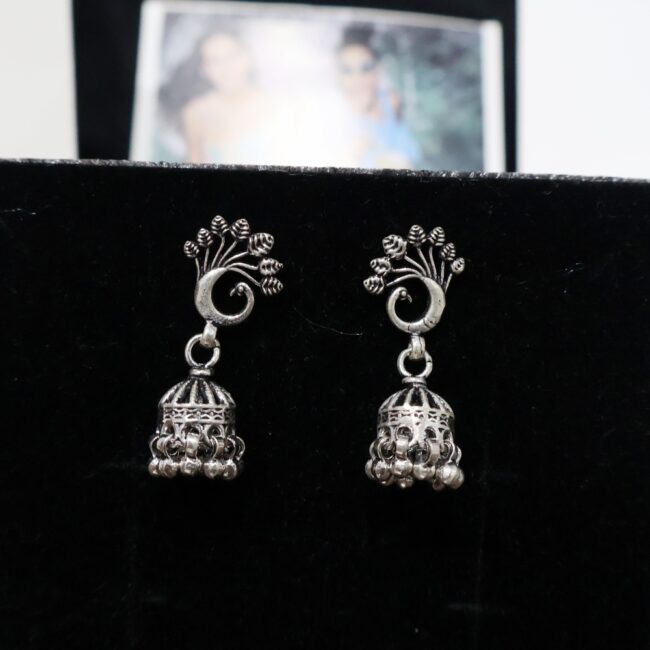 Peacock Design Silver Earrings | 925 Silver Jhumki Earrings By Silveradda