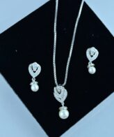 Pearl Stone Silver Necklace Set | Pure Silver Chain Pendant Set By Silveradda